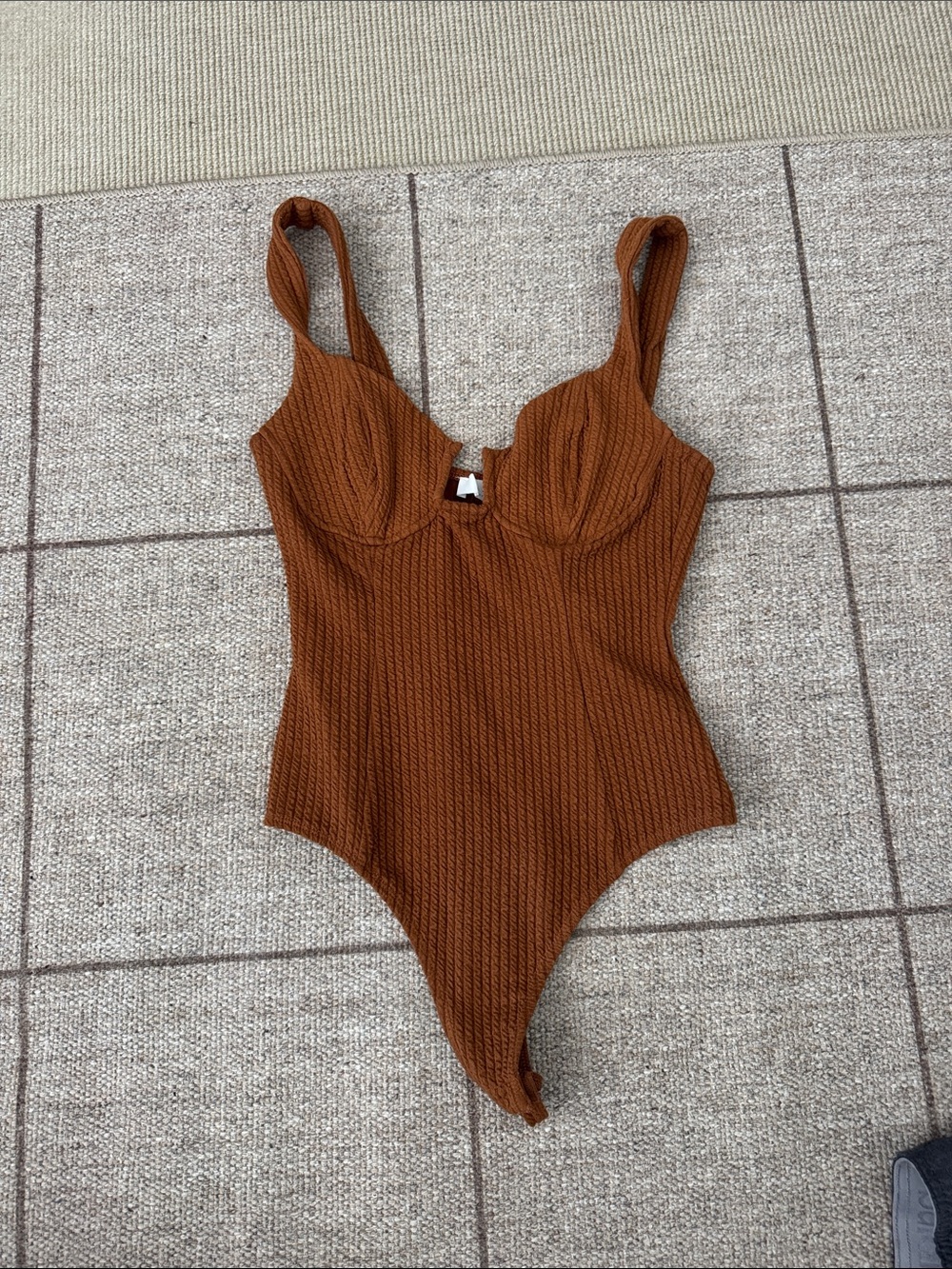 Astr Ribbed Brown One-Piece Bodysuit